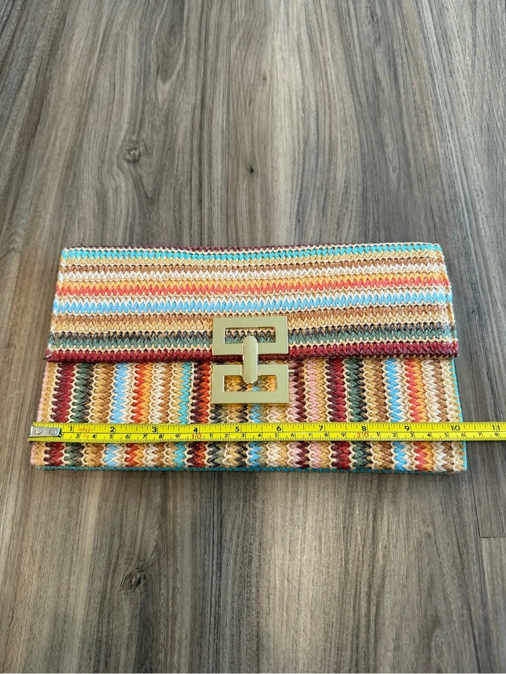Colorful Striped Raffia Woven Vacation Clutch with Gold Clasp